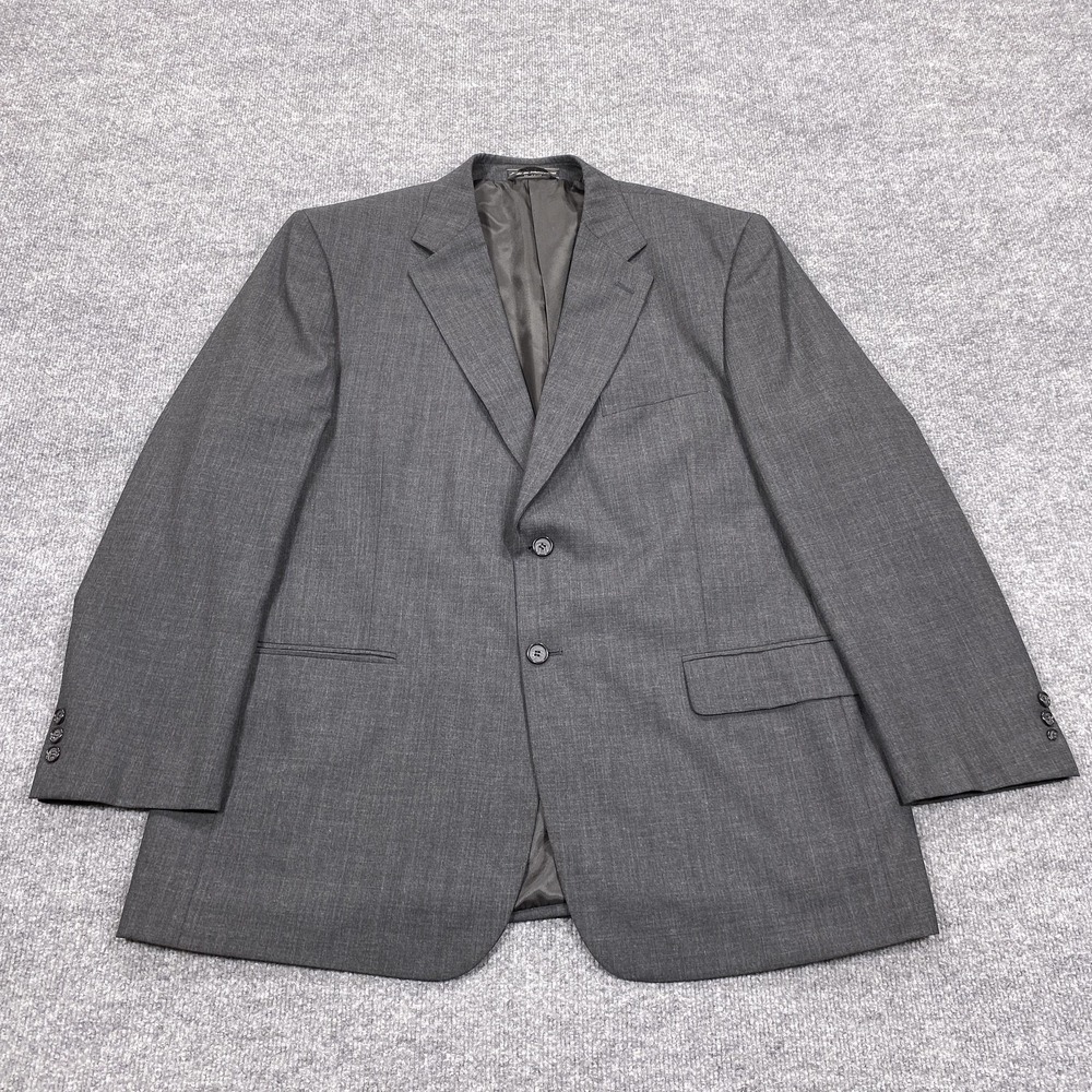 Yves Gerard Suit Jacket Mens 46 Gray Plaid Polyester Wool 2‎ Piece Notch Lapel